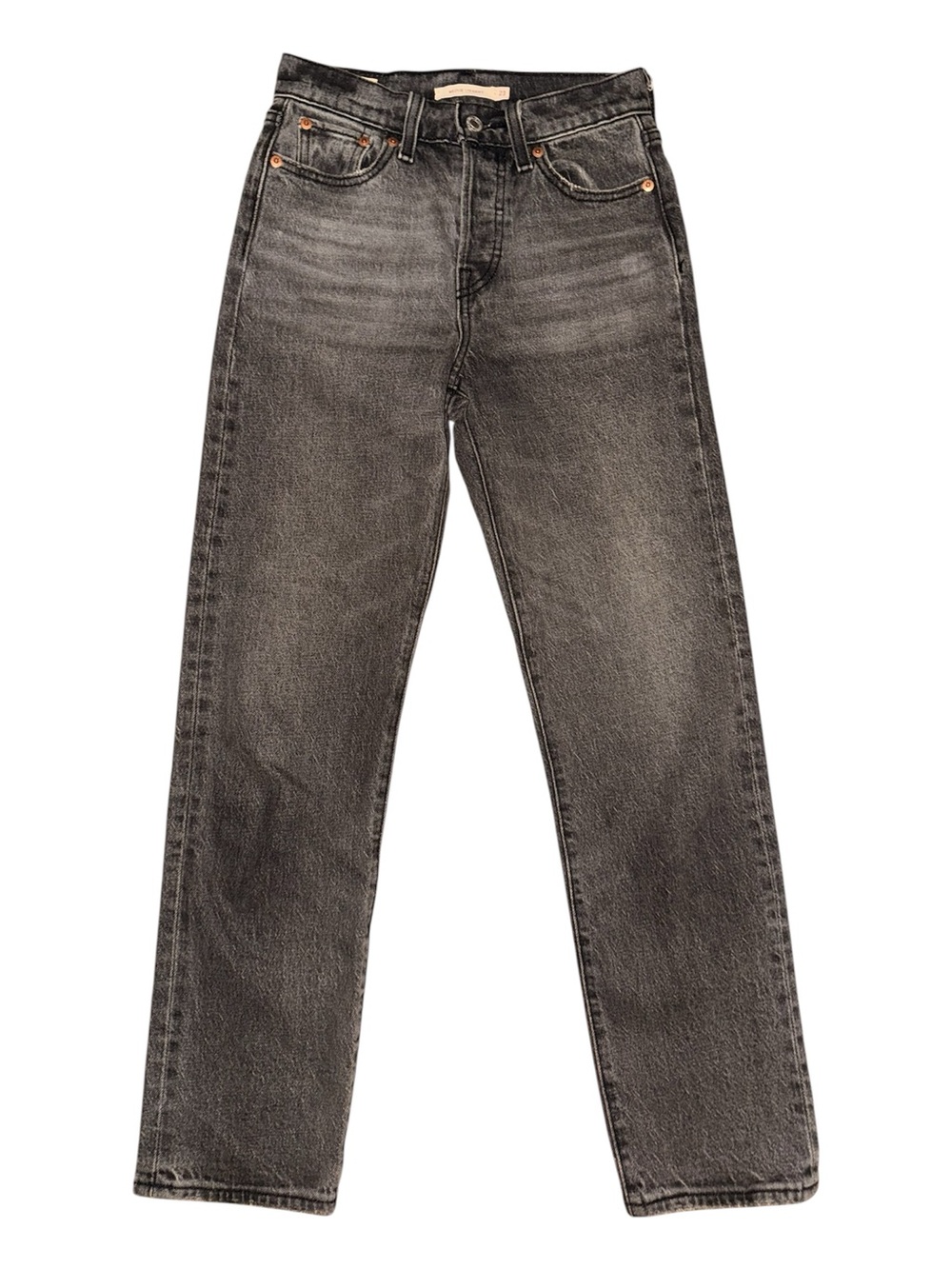Levi’s Wedgie Straight Jeans W23 L28 Gray Black High Rise Stretch EUC